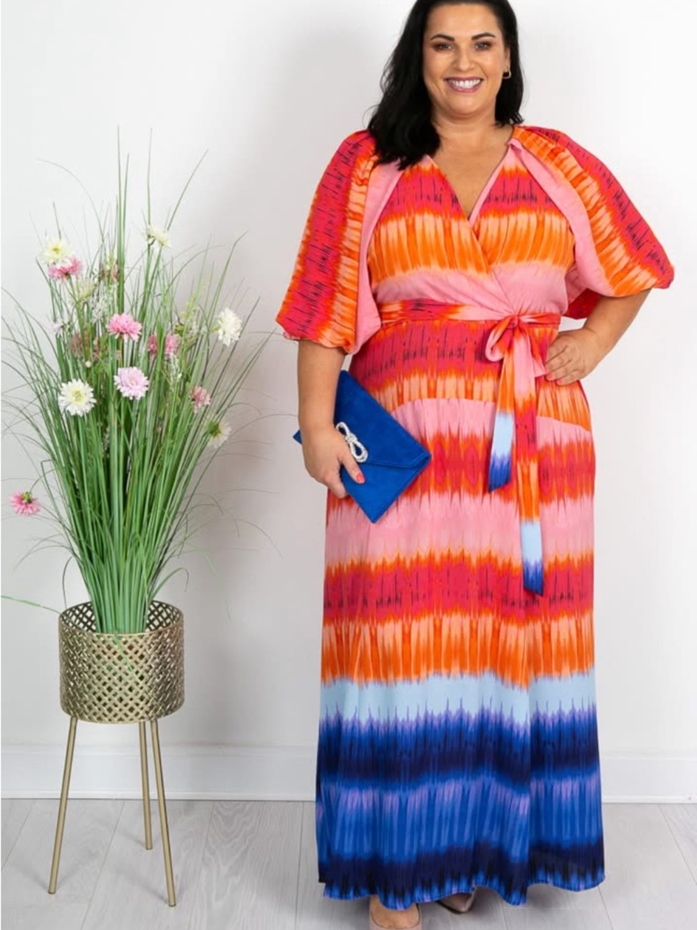 Maison Tara Pink and Orange Tie-Dye V-Neck Maxi Dress Women’s Size 10